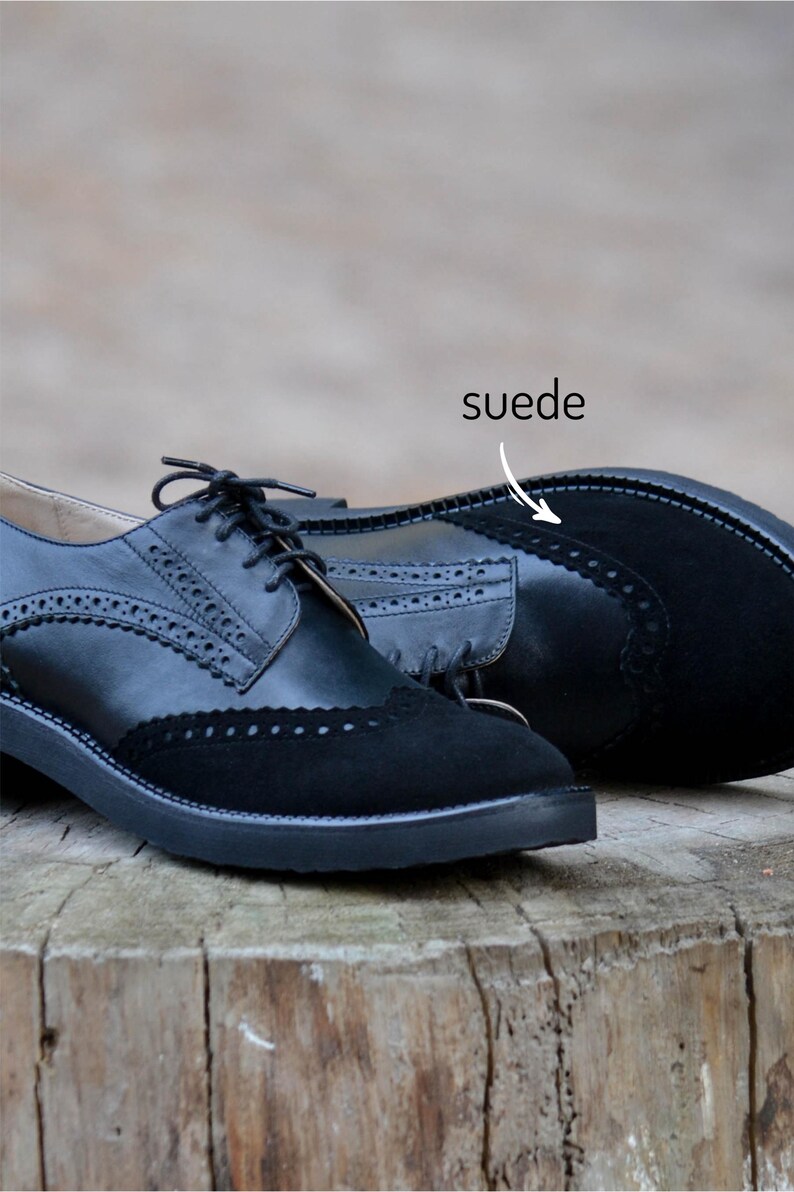 Elegant Lace-Up Oxfords Handcrafted Suede Patent Leather Shoes for Women, Fall Oxford Shoe, Brogue Shoes, Free Customization
