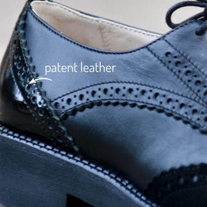 Elegant Lace-Up Oxfords Handcrafted Suede Patent Leather Shoes for Women, Fall Oxford Shoe, Brogue Shoes, Free Customization