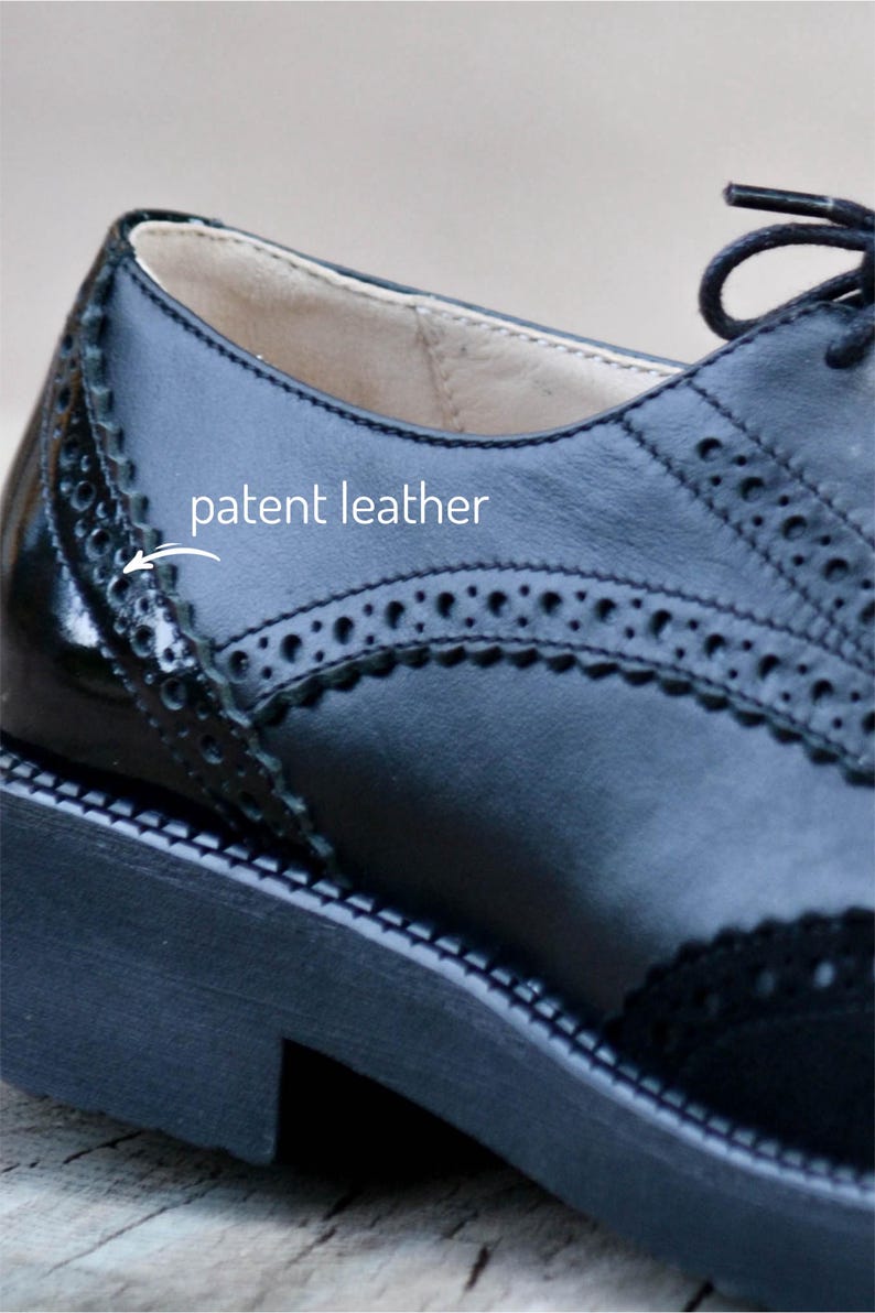 Elegant Lace-Up Oxfords Handcrafted Suede Patent Leather Shoes for Women, Fall Oxford Shoe, Brogue Shoes, Free Customization