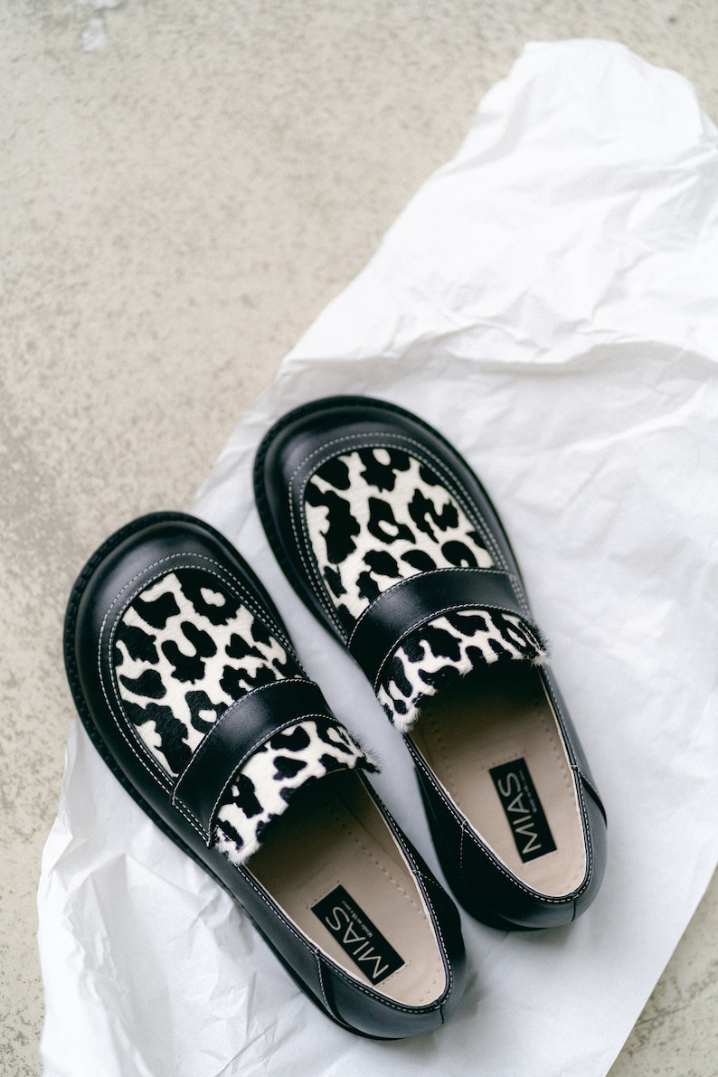 Womens barefoot loafer shoes, calfskin fur loafers, wide fit shoes, black shoes, animal print leather shoes, ladies dress shoes