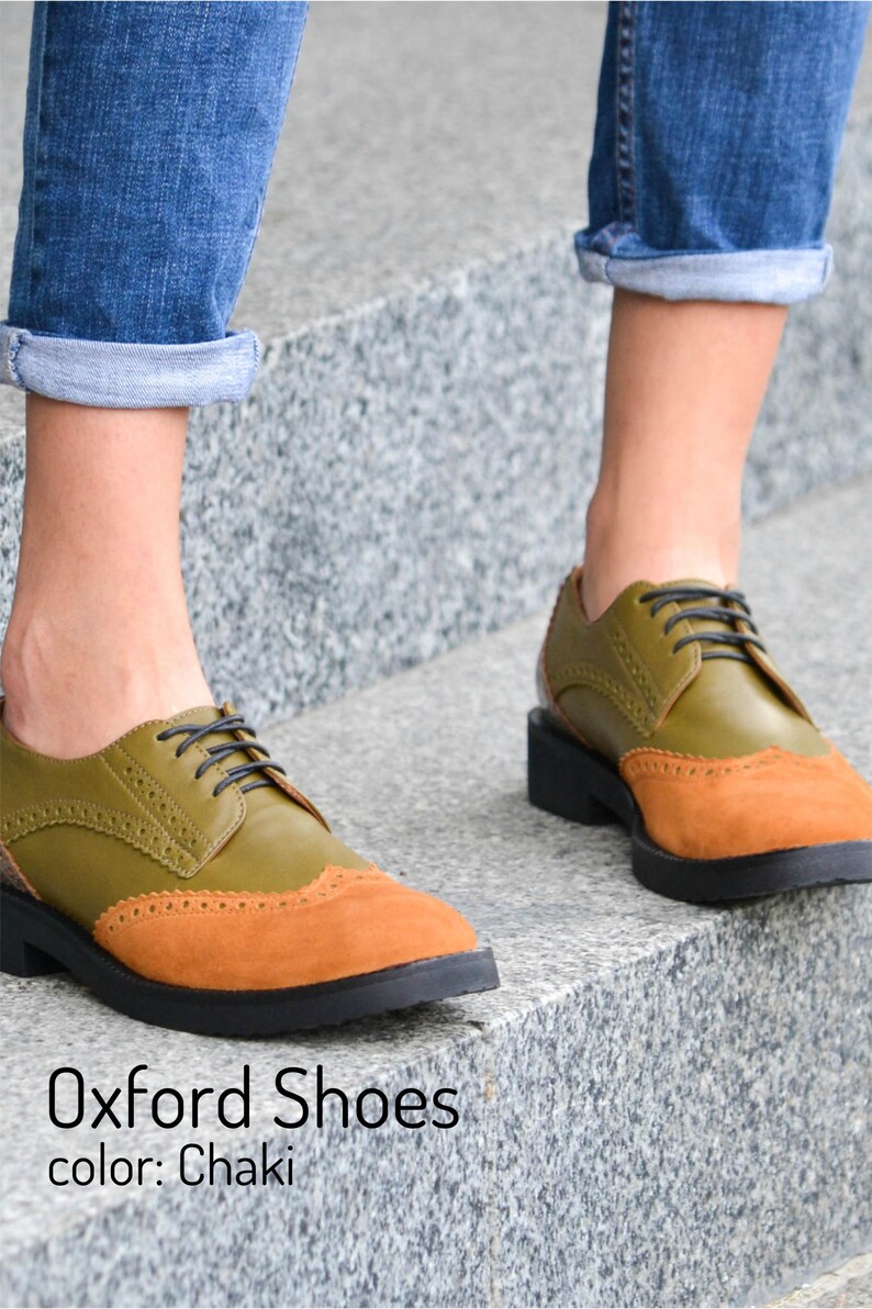 Womens Handmade Leather Suede Color Block Lace-Up Shoes, Black Oxford Shoe, Free Customization