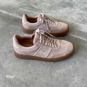 Women’s soft leather sneakers, beige suede trainers,  platform sneakers, wide fit shoes, custom made shoes, retro sneakers, walking shoes