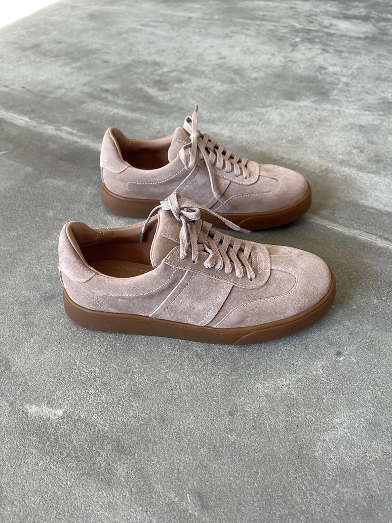 Women’s soft leather sneakers, beige suede trainers,  platform sneakers, wide fit shoes, custom made shoes, retro sneakers, walking shoes