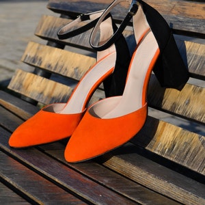 Womens high heel wedding shoes, block heel pumps, genuine leather bridal heels, closed toe pumps, special occasion shoes, pointed toe shoes