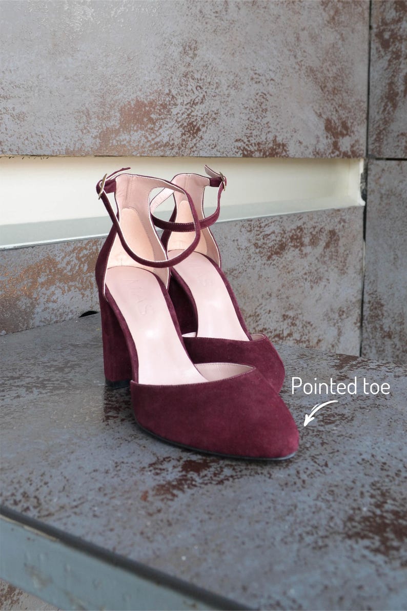 Wedding suede leather shoes, high heel burgundy shoes, fashion closed toe pumps, special occasion women’s shoes, handmade suede shoes