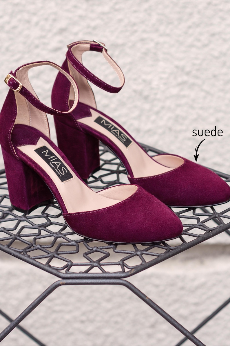 Wedding suede leather shoes, high heel burgundy shoes, fashion closed toe pumps, special occasion women’s shoes, handmade suede shoes