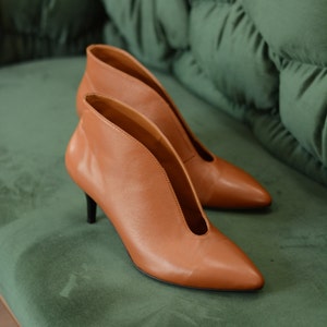 Brown Soft Leather Booties, Stiletto Heel Ankle Boots, Black Leather Boots, Elegant Pointed Toe Booties, Handmade Unique Shoes for Women