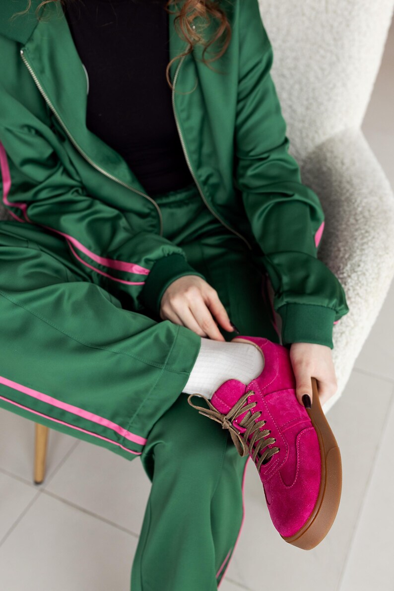 Women’s soft leather sneakers, pink suede trainers,  platform sneakers, wide fit shoes, custom made shoes, retro sneakers, walking shoes