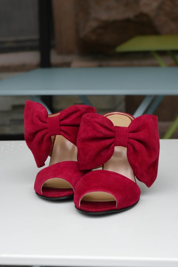 Women's High Heel Sandals, Soft Leather Heeled Mules, Red
