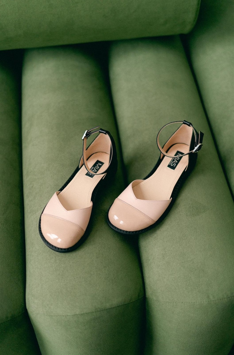 Womens barefoot sandals, black flat shoes, leather ballet flats, Mary Janes genuine leather shoe, barefoot summer flat sandals
