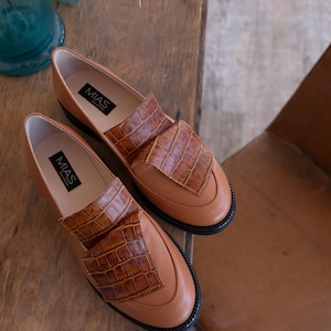 Classic leather loafer shoes women, dress shoes, flat slip on shoes, brown loafers, casual flats, unique custom made shoes women