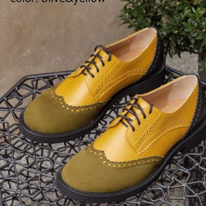 Womens Handmade Leather Suede Color Block Lace-Up Shoes, Black Oxford Shoe, Free Customization