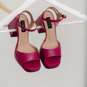 Women&#39;s Leather Platform Shoes, Block Heel Sandals, Open Toe Shoes, Pink Sandals, High Heel Shoes, Special Occasion Shoes, Custom Color Shoe