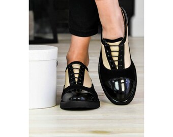 Sola – Damen-Oxford-Schuhe aus echtem Leder, Wildlederschuhe, Lacklederschuhe, schwarze Abendschuhe, Schnürschuhe, Freizeitschuhe, Büroschuhe