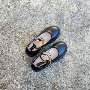 Women’s black leather and suede shoes, handmade ankle strap ballet shoes, casual Mary Jane shoes, closed round toe flats, formal shoes