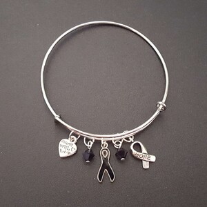 Black support ribbon bracelet - Awareness for Melanoma, Narcolepsy, Sleep Apnea, POW-MIA, Primary Billary Cirrhosis, Sleep disorders, & more