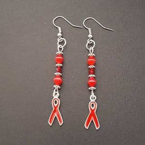 Red support ribbon earrings - Awareness - AIDS/HIV, MADD, Heart disease, Congestive Heart Failure, Stroke, Hypertension, Vasculitis, & more