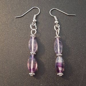 Rainbow Fluorite Twisted beaded dangle earrings w/ silver detail