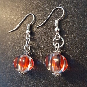Red & Clear chunky acrylic beaded drop dangle earrings with silver detail
