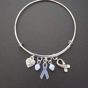 Periwinkle support ribbon bracelet - Awareness for Eating disorders, Pulmonary Hypertension, Esophageal Cancer, Stomach Cancer, GERD & (IBS)