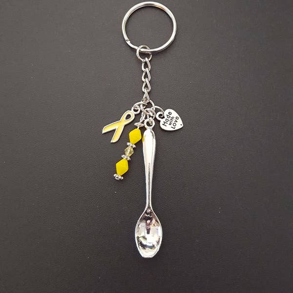 Yellow Spoonie support ribbon keychain - Support our troops, Spina Biffida, Missing children, Endometriosis, Sarcoma