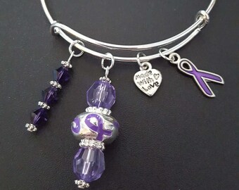 Support für Purple Ribbon Bettelarmband - Bewusstsein Lupus/Fibromyalgie/häusliche Gewalt/pankreatischen Krebs/Morbus crohn's / ADD/ADHS/Alzheimer etc.
