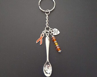 Orange Spoonie support ribbon keychain - Awareness - Leukemia, Multiple Sclerosis (MS), Skin cancer, Deep Vein Thrombosis, Kidney cancer