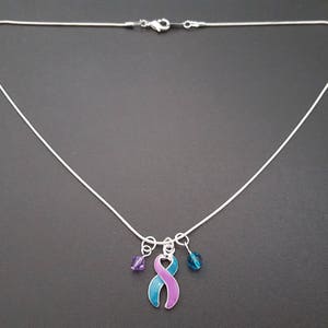 Purple & Teal support ribbon charm necklace - Awareness for Suicide Prevention