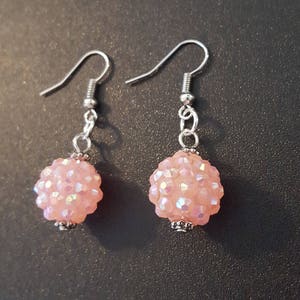 Pink shamballa earrings w/ silver detail