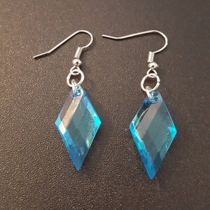 Blue acrylic crystal beaded drop dangle earrings with silver detail