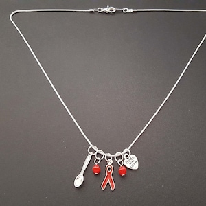 Red Spoonie support ribbon necklace - Awareness - AIDS/HIV, MADD, Heart disease, Congestive Heart Failure, Stroke, Hypertension, Vasculitis