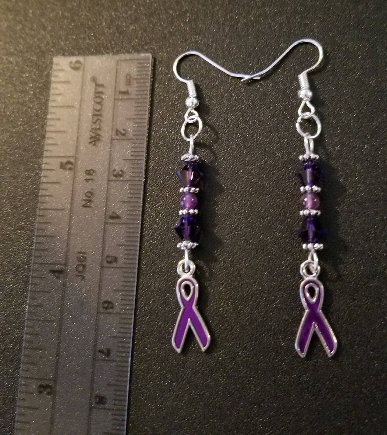 Purple Adhd Ribbon Purple Support Ribbon Earrings -awareness Lupus/fibromyalgia/domestic ...