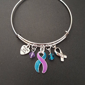 Purple & Teal support ribbon charm bracelet - Awareness for Suicide Prevention