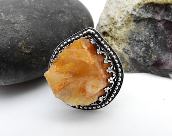 Anillo de miel dorada - Cirina cruda en plata de ley - Talla 6