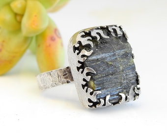 Gem on Fire - Cristal de turmalina en bruto en plata de ley - tamaño 8