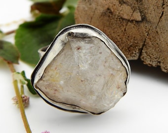 Anillo Frosted Ice - Anillo de cristal de roca orgánico en plata de ley - Talla 5.5 EE. UU., ajustable