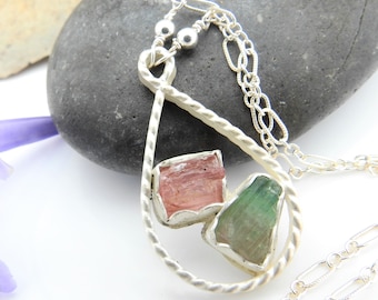 Tourmaline Duo Ring - Rosa crudo y sandía Turmalina en plata esterlina