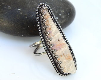 El anillo de pico - cristal de cuarzo en plata de ley - tamaño 6.5