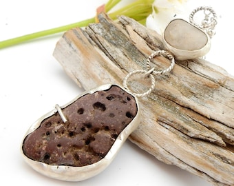 Collar Túneles del Océano - Piedras de Playa en Plata de Ley y Plata Fina