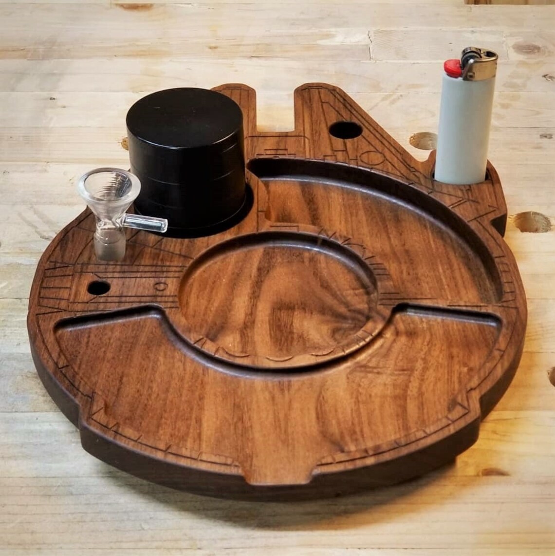 Wood Rolling Tray With Holes for Tools and Grinders MF Etsy