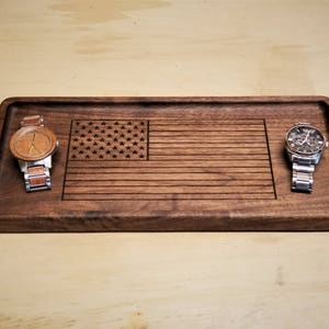 Large Valet Tray / Catchall Tray / Dump Tray Desk Organizer made from wood with American Flag Engraving