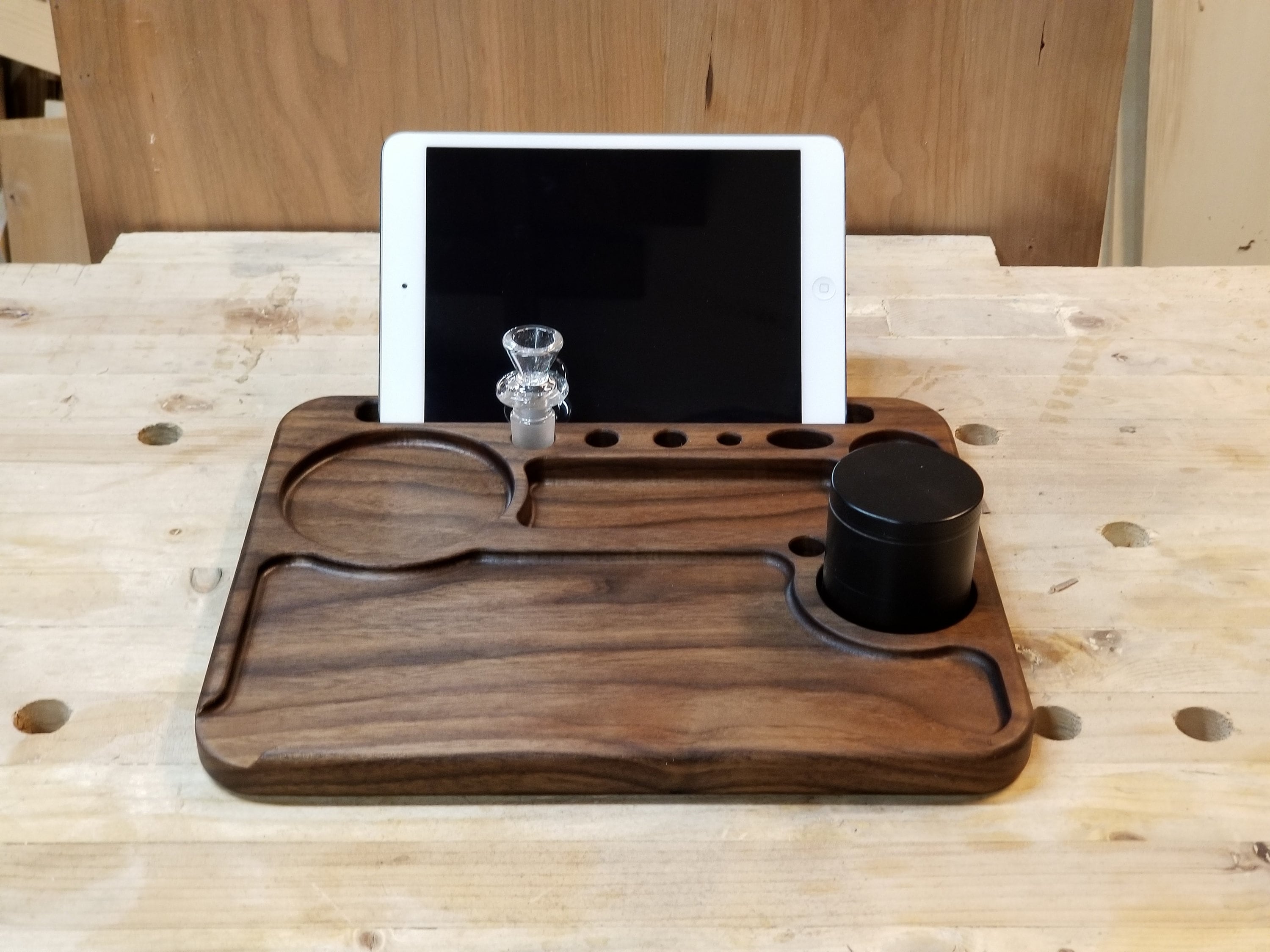 Wood Rolling Tray With Holes for Tools and Grinders and a Slot Etsy