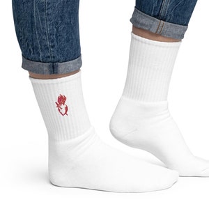 The Sacred Heart WHITE & RED Embroidered Socks | Embroidered Socks for Women | Goth Socks | Alternative Gifts | Grunge Punk Accessories
