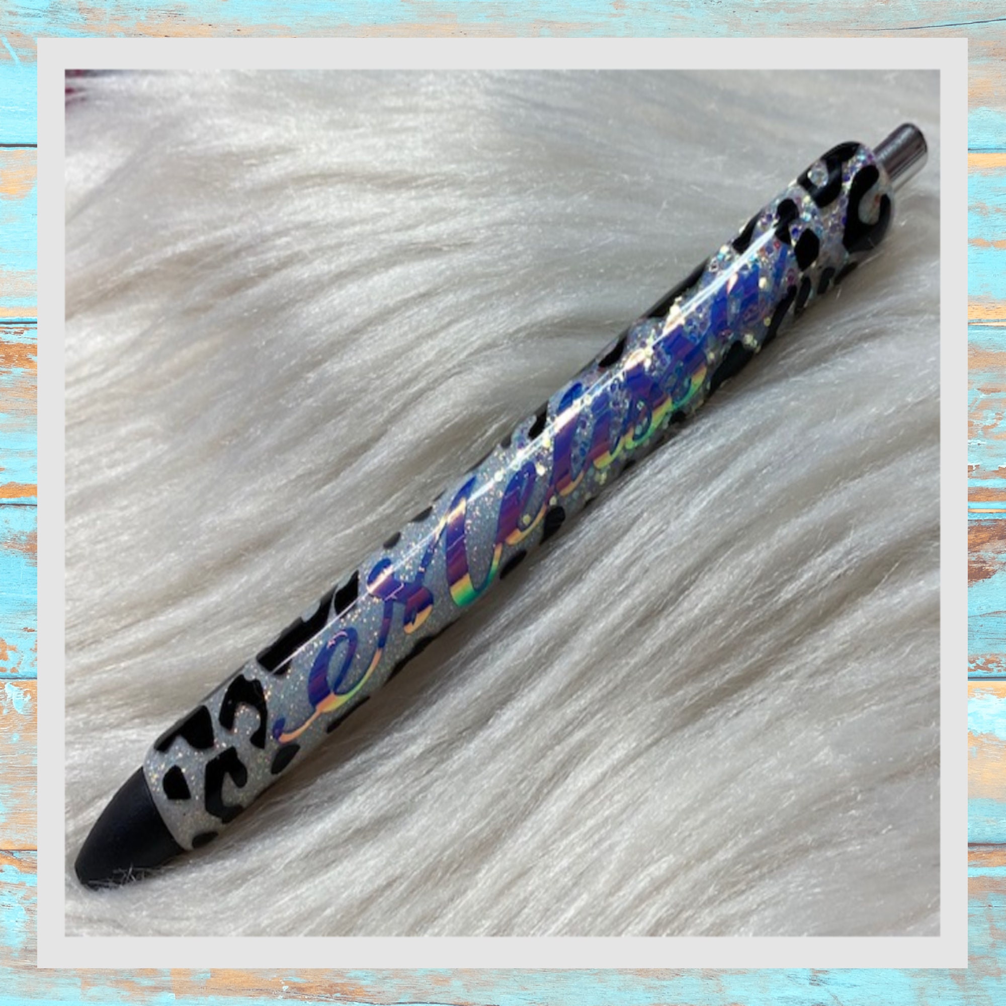 Custom Refillable Glitter Leopard Print Name Pen