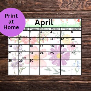 Printable April Calendar, Printable Flower Calendar, Homeschool Planner Calendar, Printable Spring Calendar, Kid's Floral Calendar image 4