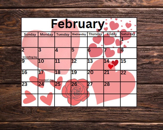 Printable February Calendar, Printable Valentine's Day Calendar ...