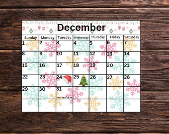 Printable December Calendar, Printable Christmas Calendar, Homeschool Planner Calendar, Printable Winter Calendar, Kid's Advent Calendar