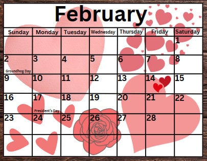 Printable February Calendar, Printable Valentine's Day Calendar ...