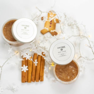 Spicy Gingerbread sugar body scrub, Winter skincare scrub, Cruelty free natural skincare, Cinnamon Ginger Coconut Oil and Olive Oil scrub image 2