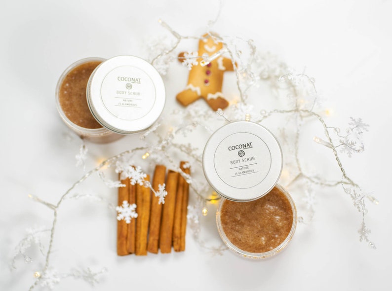 Spicy Gingerbread sugar body scrub, Winter skincare scrub, Cruelty free natural skincare, Cinnamon Ginger Coconut Oil and Olive Oil scrub image 2